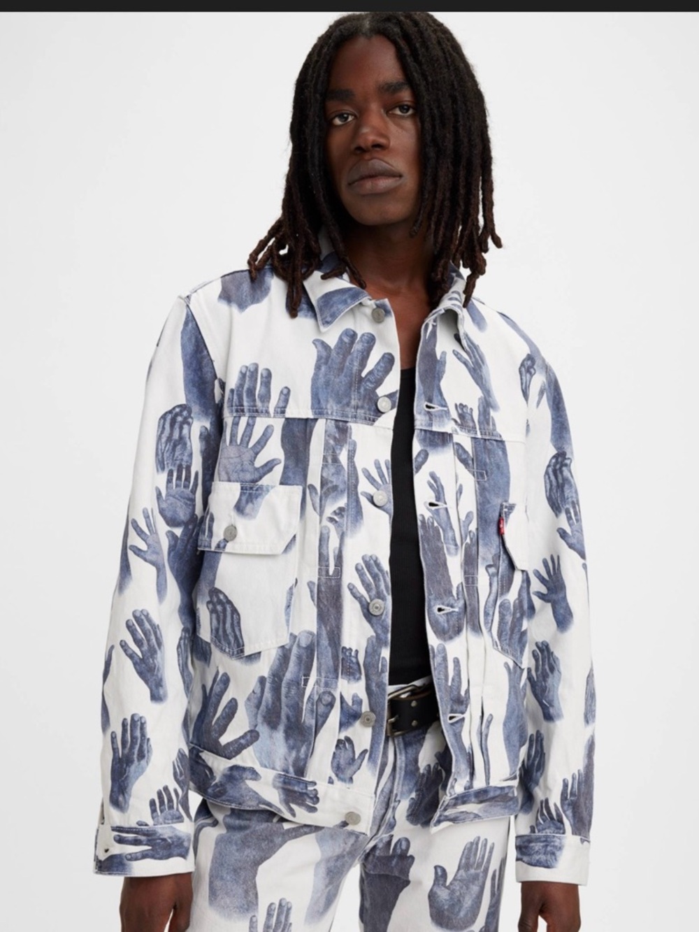 Levi's White Denim Jacket with Blue Handprint Print